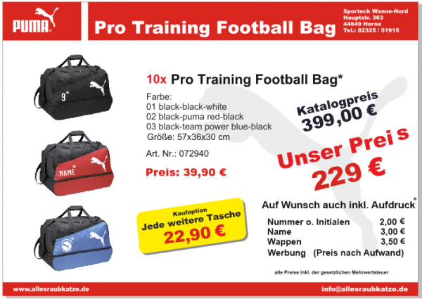 Puma Pro Training Football Bag Taschenpaket